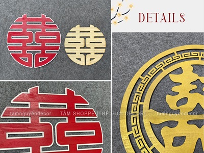 Chữ gỗ Song Hỷ tròn - Wedding nhiều kiểu [Gỗ nhẹ - Sơn thủ công] ĐK 30-40cm CHU-GO-23